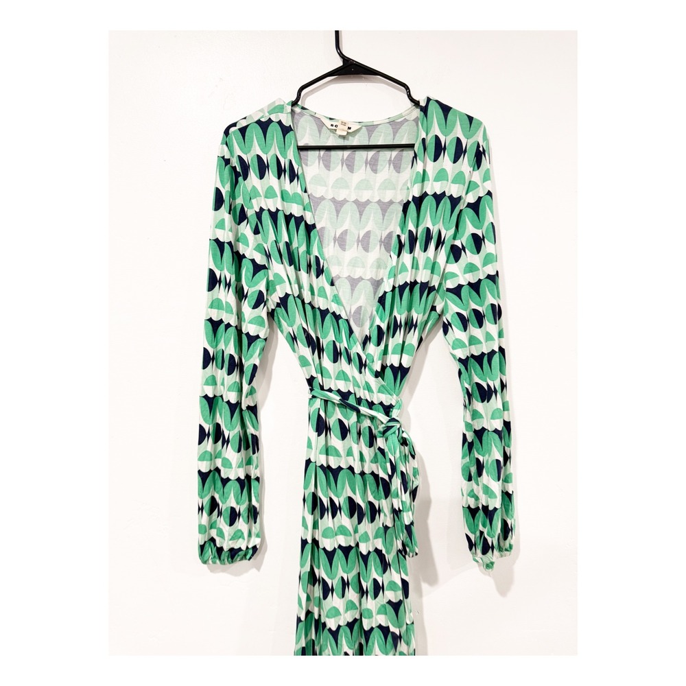Boden Green Geometric Print Wrap Dress Long Sleeve Midi US 16-18R - Picture 2 of 4